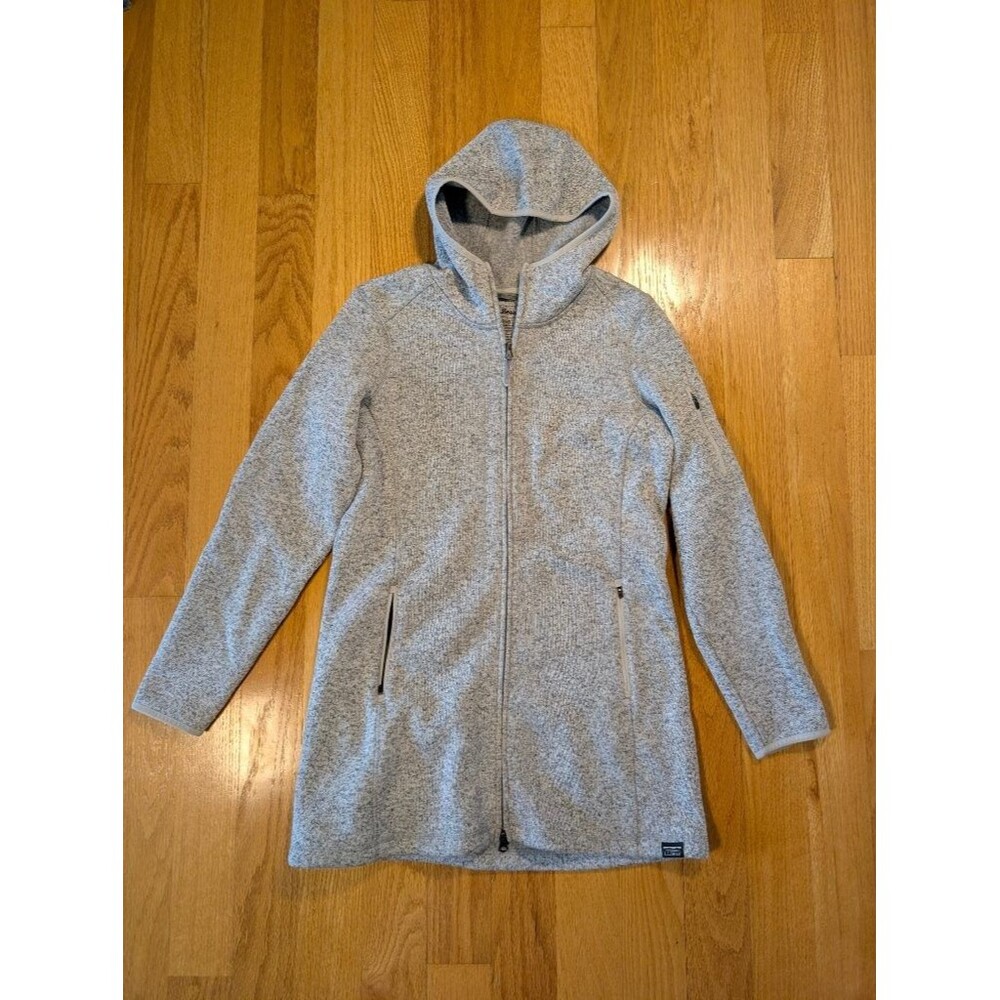 L.L.Bean Womens M Gray Hooded Sweater Fleece Long Full Zip Jacket Coat Sweaterco